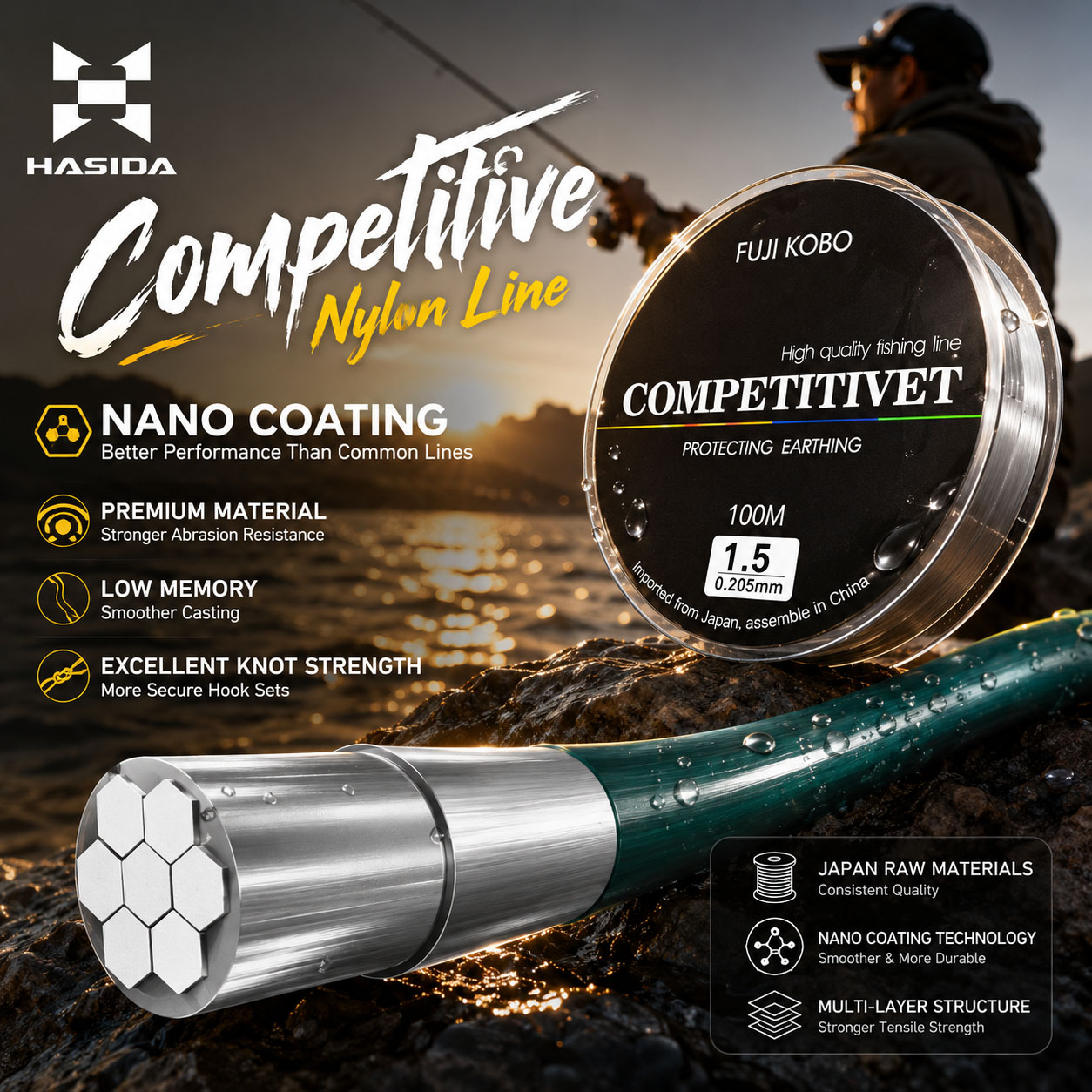 Ice Fishing Line - HASIDA 100M Nylon-Angelschnur Japanische Nylon-Monofilament-Hauptschnur 0,8