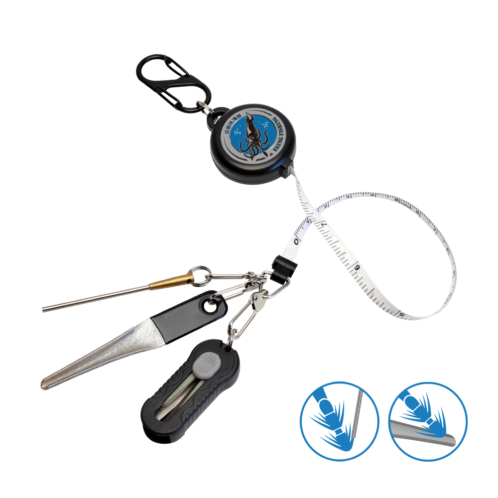 Fishing Line Cutter - 4-in-1 Eging Angelset: Retraktor, 100cm Maßband,